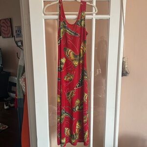 Vtg red maxi dress with butterfly